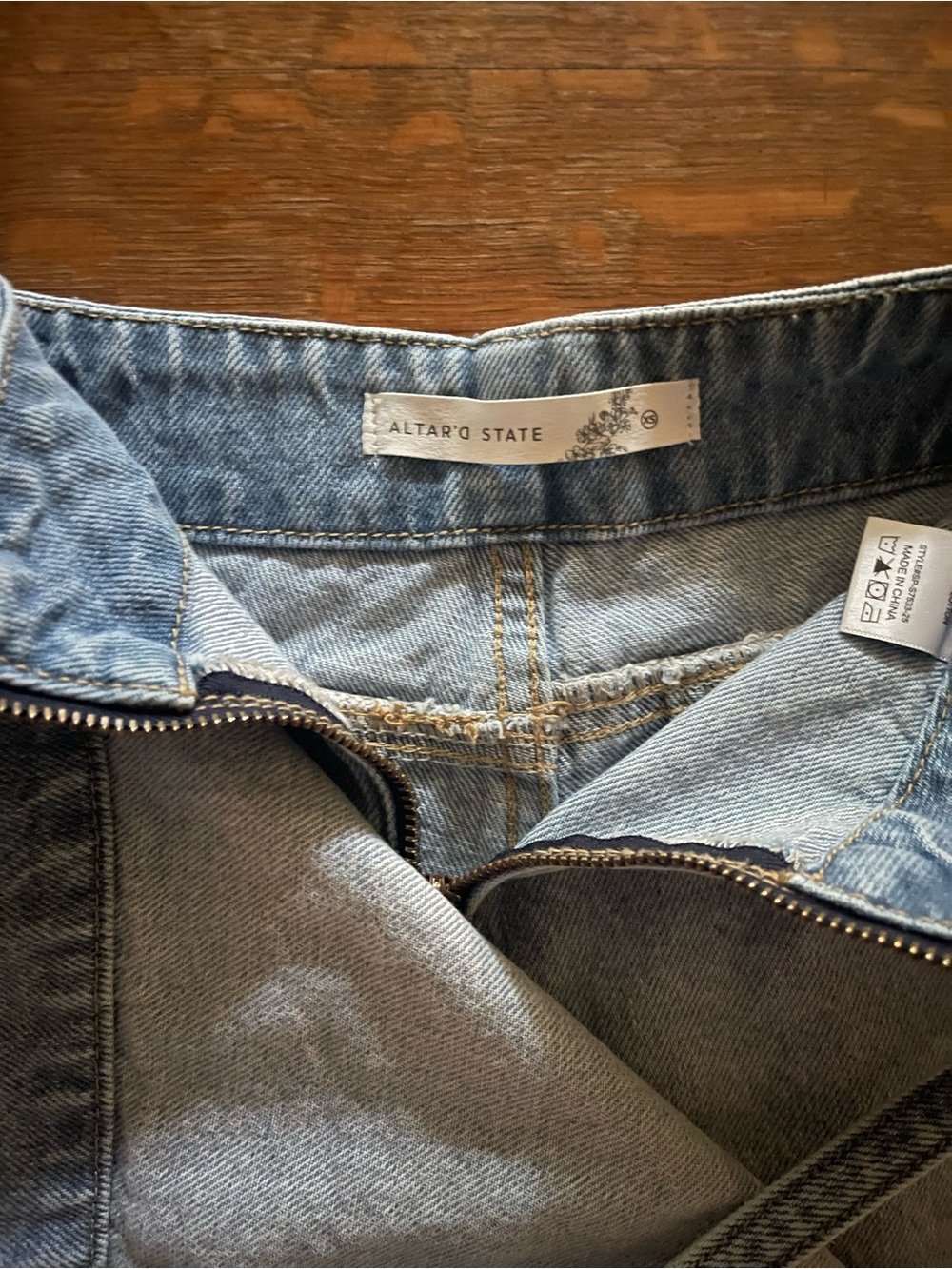Altar'd State Light Blue Denim Wrap Skort with Tie Waist - Picture 2 of 2